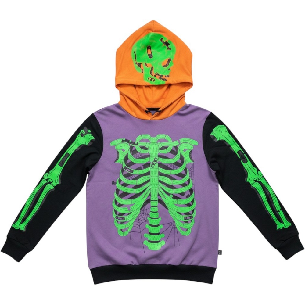 Rags Kids Skeleton Hoodie XL Purple Orange Neon Green Halloween Skull Cool Bones